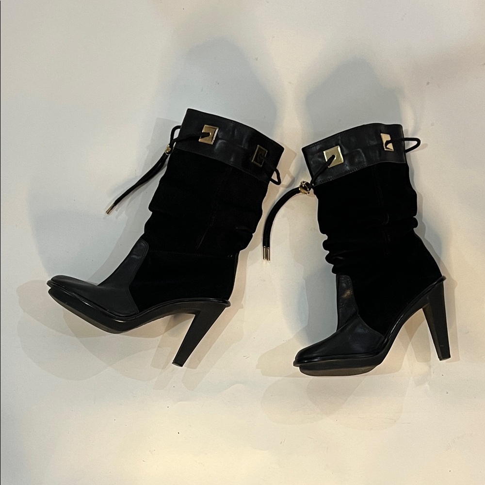 MICHAEL KORS Elegant Black/Gold  Leather and Suede Knee-High Women's Boots Sz.10